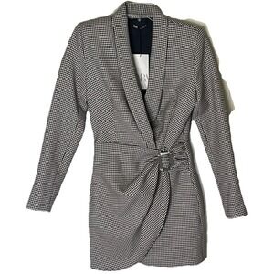 ZARA houndstooth Blazer Dress Women's Mini NWT Tailored Chic  B/W Check